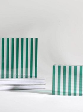 现代简约欧式轻奢创意水晶条纹方块摆件样板房售楼处软装饰品摆设