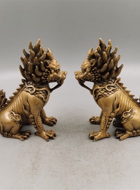 纯铜麒麟摆件一对火麒麟办公室新中式家居饰品客U厅玄关乔迁礼品