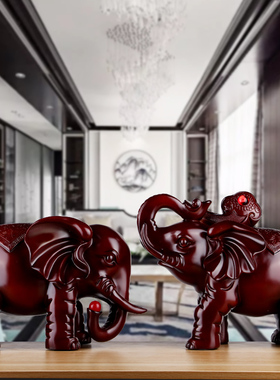 大象摆件一对招财树脂工艺品仿实木D客厅家居酒柜博古架装饰品中