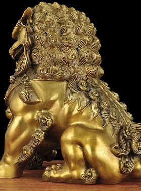 铜狮招财摆件,客厅入口s摆件一对,办公室老板办公桌开启商务礼品