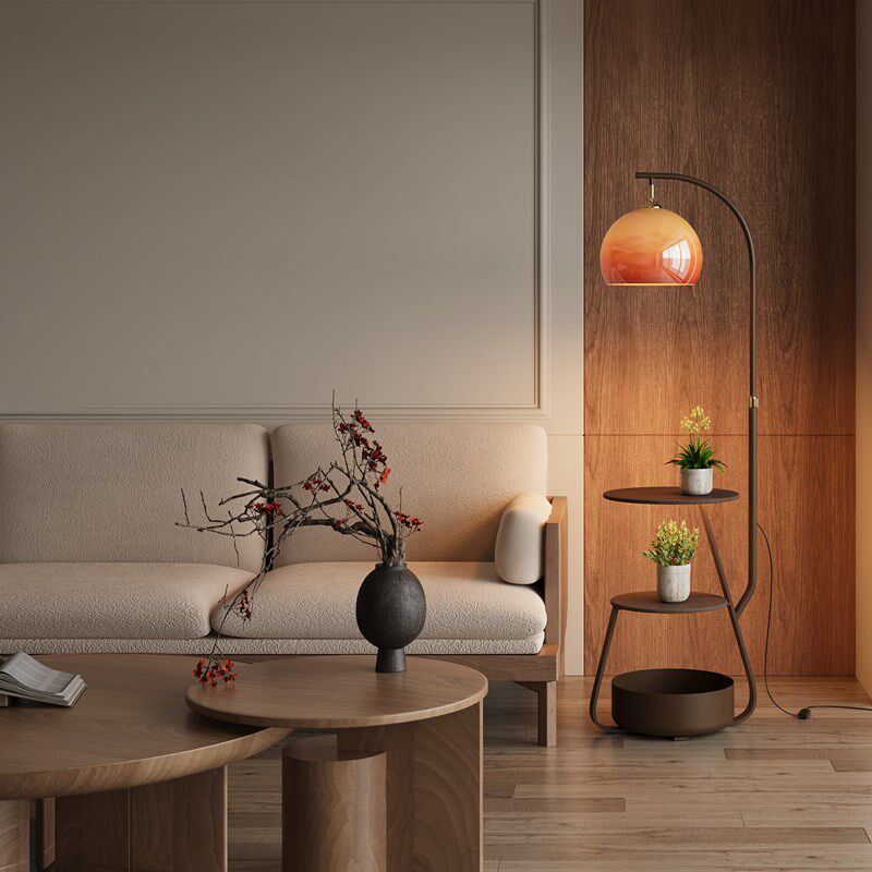 中古风落地灯客厅沙发旁高级感柚子E灯卧室床头柜置物充电一体台 - 图3