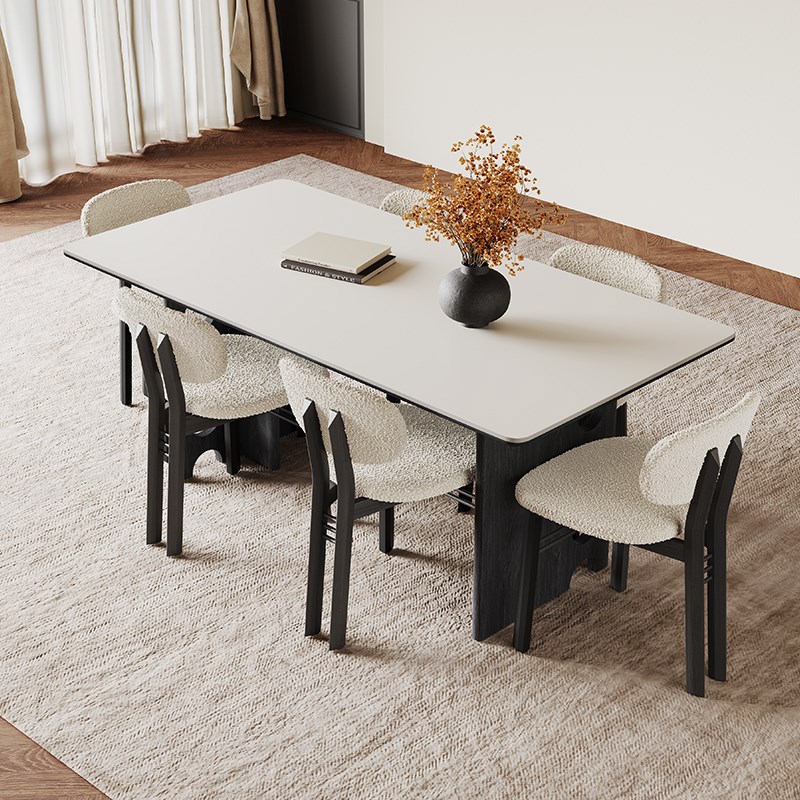 复古风岩板餐桌长方形家用高端全托饭桌202L5新款法式黑色实木餐 - 图3