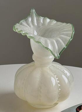 水小清新芬顿奶油风绿色玻璃花法QL39式瓶花浪漫复古芍药器透明养