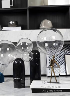 轻奢现代大理石花瓶透明摆件样板间售楼处玄关卧室边几茶几装饰品