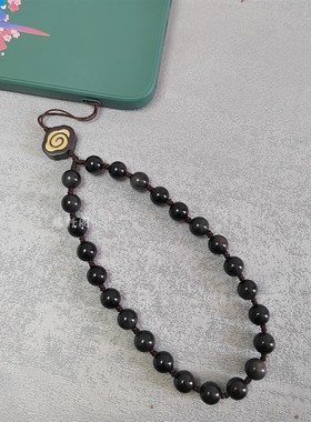 星月菩提手机链挂件 黑曜石手机链吊坠挂绳情侣短款男Z女款送闺蜜