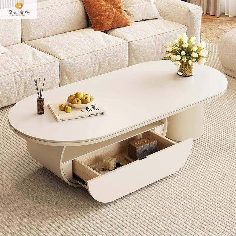 椭圆岩板奶油茶几现代家用大小户型茶几轻奢客厅高级桌创意感茶几,淘宝优惠券,粉丝福利购,淘宝优惠卷