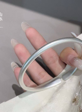 9999纯银手镯女山海光面开口款足银镯子情侣简约手环送女朋友礼物