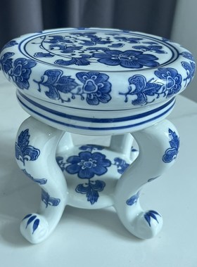 【花朵】青花瓷仿古典四脚古凳子客厅落地桌面摆件手绘底座