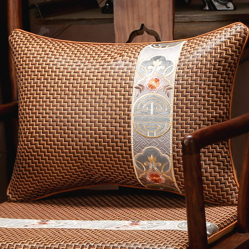 夏季藤席中式红木沙发抱枕套夏天冰丝凉席靠垫靠背套靠枕腰枕定制 - 图2