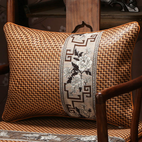 夏季藤席中式红木沙发抱枕套夏天冰丝凉席靠垫靠背套靠枕腰枕定制 - 图0