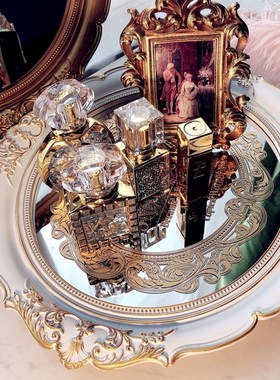 欧式复古镜面托盘鎏金印花轻奢托盘美容院精油护肤收纳金色镜子盘