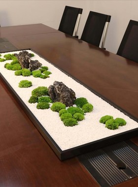宴会长桌微景观摆件会议桌永生苔藓青龙石装饰新中式玄关高档景观