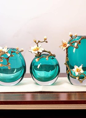 桌面琉璃花瓶饰品中式组合摆件客厅电视柜装饰高档轻奢珐琅彩花瓶