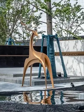 户外不锈钢几何梅花鹿雕塑售楼处地产草坪造景装饰抽象动物摆件