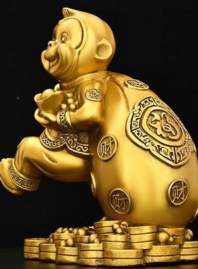 吉镀铜生肖金猴纳福猴子祥物件摆家用玄关客厅书房桌2212工艺品面