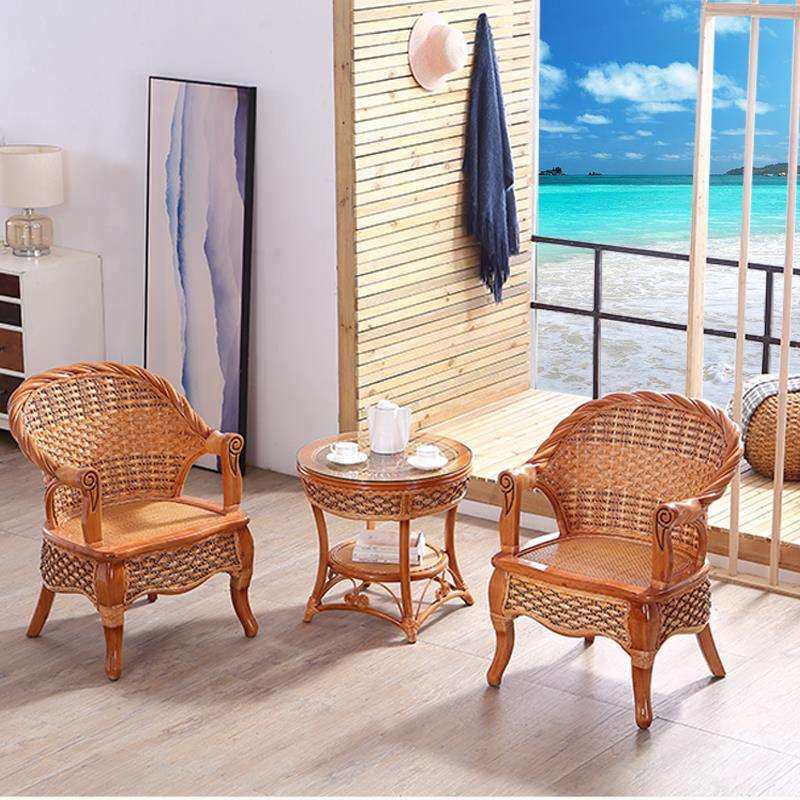 藤椅三件套阳台靠背椅休闲桌椅组合家用实木单人老人椅真藤编腾椅,淘宝优惠券,粉丝福利购,淘宝优惠卷
