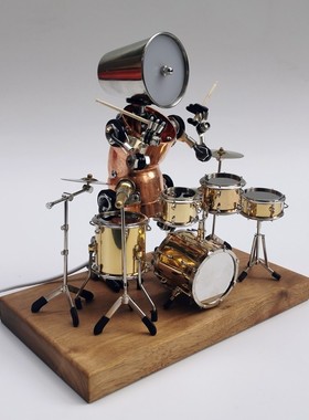 工业风金属朋克机器人家居桌面摆件音乐装饰品乐器架子鼓手玄关