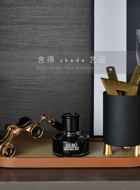 现代轻奢酒店公寓样板间展厅书房客厅书柜软装饰品陈列小摆件组合