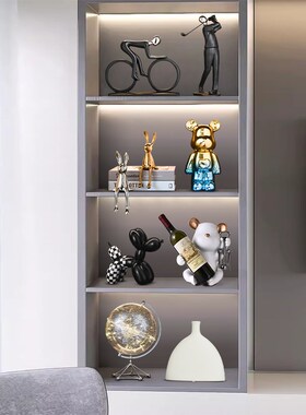 轻奢高档客厅电视酒柜两边摆件现代暴力熊红酒架玻璃柜家居装饰品