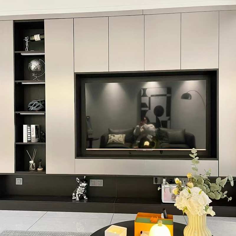 Stainless steel TV niche customized 85-inch 100-inch living room internet celebrity simple storage embedded metal wall cabinet