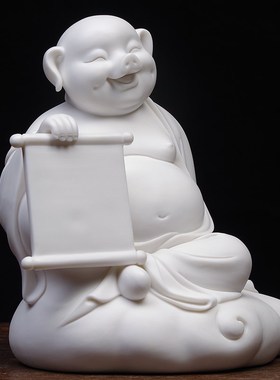 陶瓷二维码猪摆件吉祥物家居酒柜博古架装饰德化白瓷招财生肖摆件