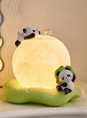 熊猫加湿器床头氛围触控小夜灯创意摆件卧室睡眠灯插电款家居饰品