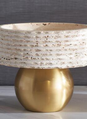 展代轻奢金色现洞石果盘酒店厅样板房家居客厅茶几桌面摆软DBP装