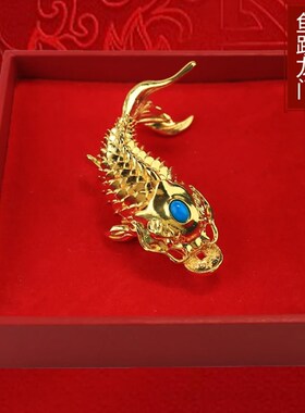 新款好运中式手工雕刻鎏金锦鲤金鱼招财龙年家居摆件手把件