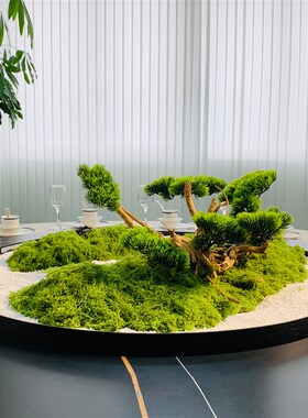 酒店圆桌转盘中间摆件餐桌中心摆花圆形装饰微景观枯山水沙盘摆台