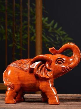 木雕大象摆件大号一对实木质雕刻家居客厅电视柜玄关摆设工艺礼品