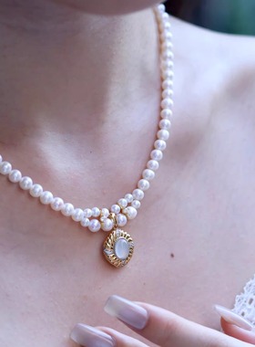 也也水沫玉吊坠珍珠项链