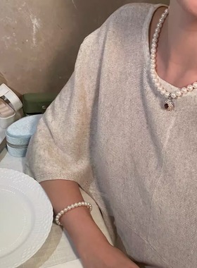 也也石榴石吊坠珍珠项链