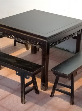 老旧家具八仙桌老方桌实木榆木农村老中堂旧桌子民俗怀旧老物件