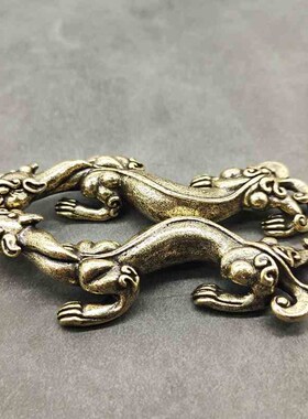 纯铜实心上古神兽螭龙一对铜吉祥招财摆件仿古小铜器龙摆件镇尺铜