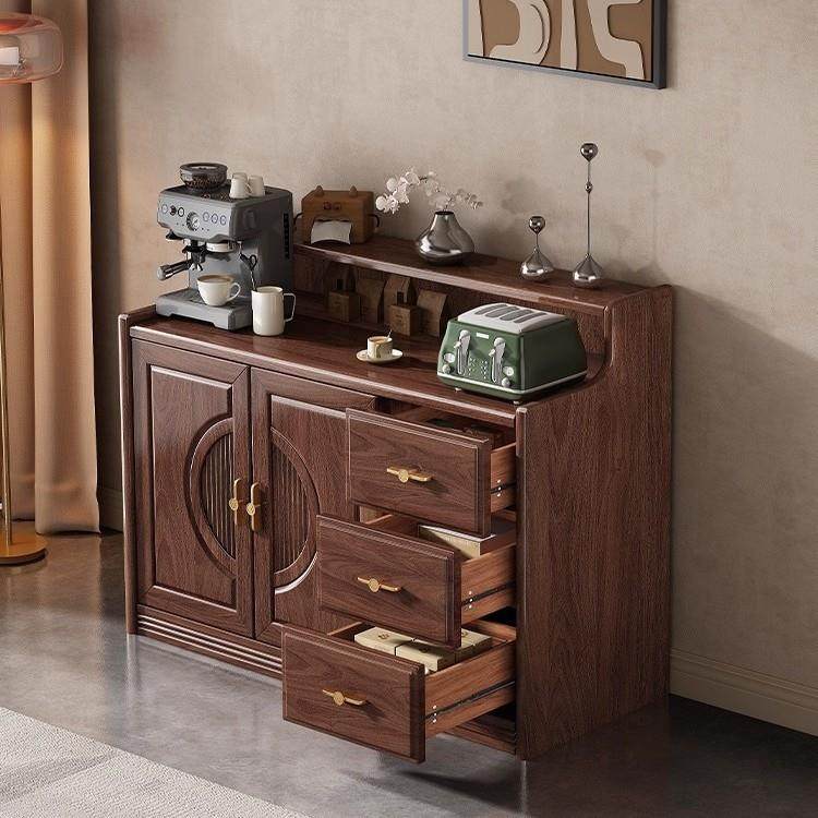 新中式黑胡桃木碗柜茶水柜客厅边柜实木餐边柜现代简约储物抽屉柜,淘宝优惠券,粉丝福利购,淘宝优惠卷