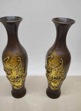 仿古仿厅紫铜鎏金铜花瓶8640130摆古玩黄设铜仙鹤花瓶一家居客对