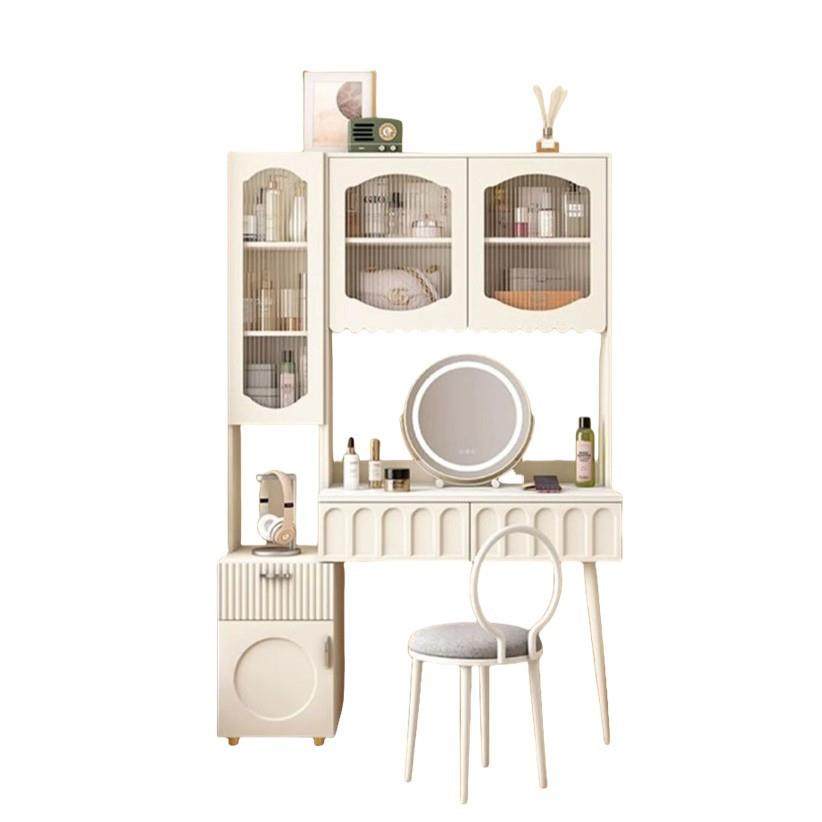 Fls实木梳妆台收纳储物柜一体卧室现代简约化妆桌大容量奶油风化,淘宝优惠券,粉丝福利购,淘宝优惠卷