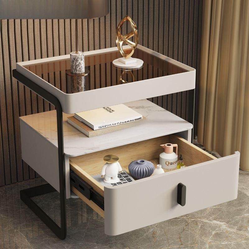 意式极简玻璃铁艺床头柜家用卧室2024新款轻奢感主卧简约现代,淘宝优惠券,粉丝福利购,淘宝优惠卷