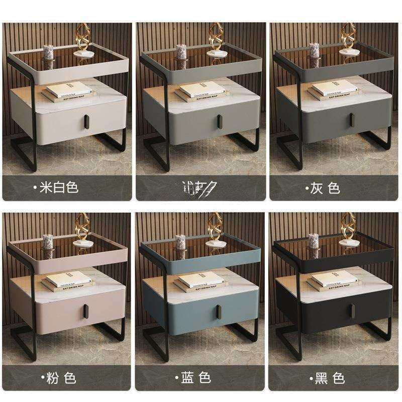 意式极简玻璃铁艺床头柜家用卧室2024新款轻奢感主卧简约现代,淘宝优惠券,粉丝福利购,淘宝优惠卷