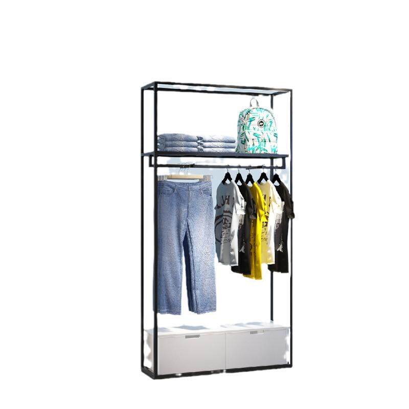 休闲男装货架男装展示架不锈钢男装陈列道靠墙中岛架铁木结合货架 - 图3