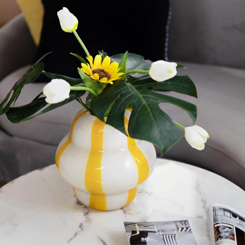 视远工艺品复古条纹玻璃花瓶胖乎乎奶罐子轻奢客厅家居装饰摆件,淘宝优惠券,粉丝福利购,淘宝优惠卷