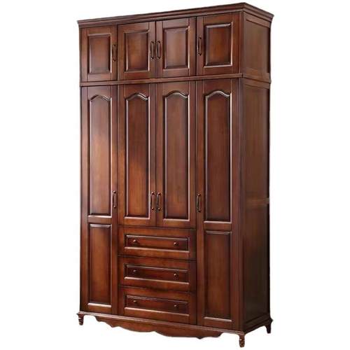 美式全实木家用卧室衣柜3门4门5门6门橡木原木大储物木质衣柜复古 - 图3