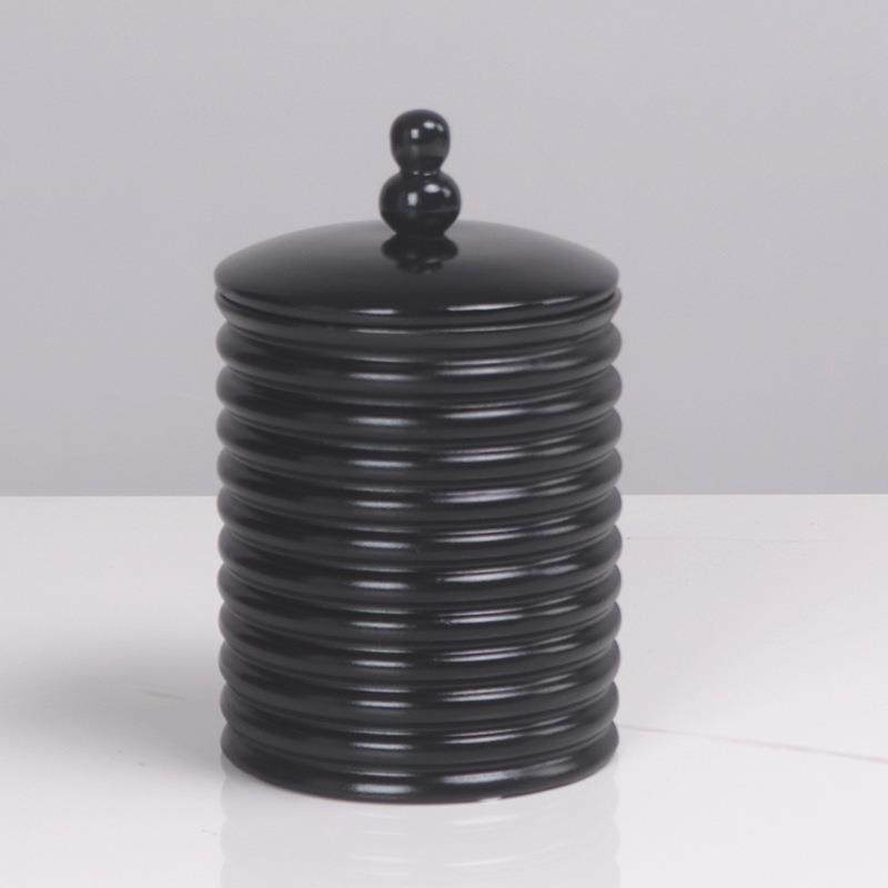 现代简约欧式轻奢螺纹黑色首饰盒收纳盒摆件样板房软装饰品储物罐,淘宝优惠券,粉丝福利购,淘宝优惠卷