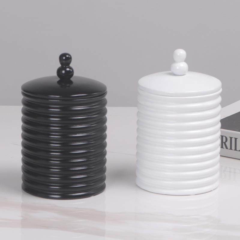现代简约欧式轻奢螺纹黑色首饰盒收纳盒摆件样板房软装饰品储物罐,淘宝优惠券,粉丝福利购,淘宝优惠卷