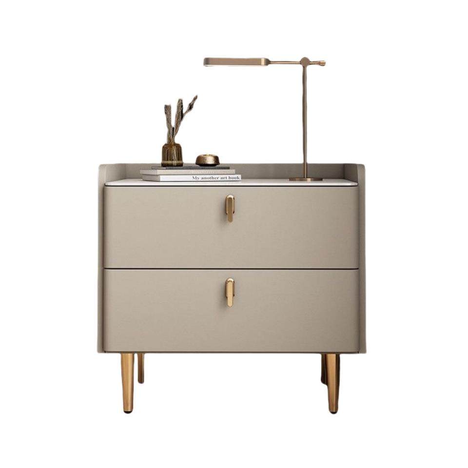 轻奢高级感实木皮质双抽屉岩板床头柜现代简约网红家用床边储物柜,淘宝优惠券,粉丝福利购,淘宝优惠卷