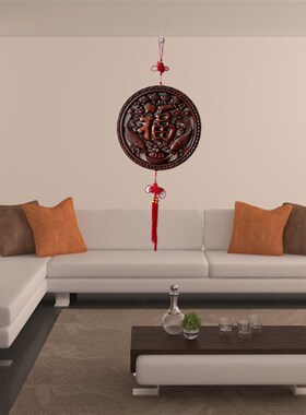 东阳木雕实木花格中式装修电视背景墙圆形福字挂件客厅挂画工艺品