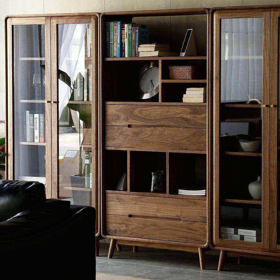 北美黑胡桃木书柜全实木北欧简约收纳置物柜客厅书架书柜,淘宝优惠券,粉丝福利购,淘宝优惠卷