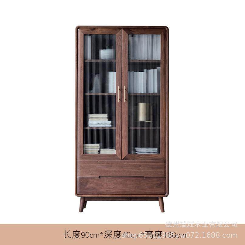 北美黑胡桃木书柜全实木北欧简约收纳置物柜客厅书架书柜,淘宝优惠券,粉丝福利购,淘宝优惠卷