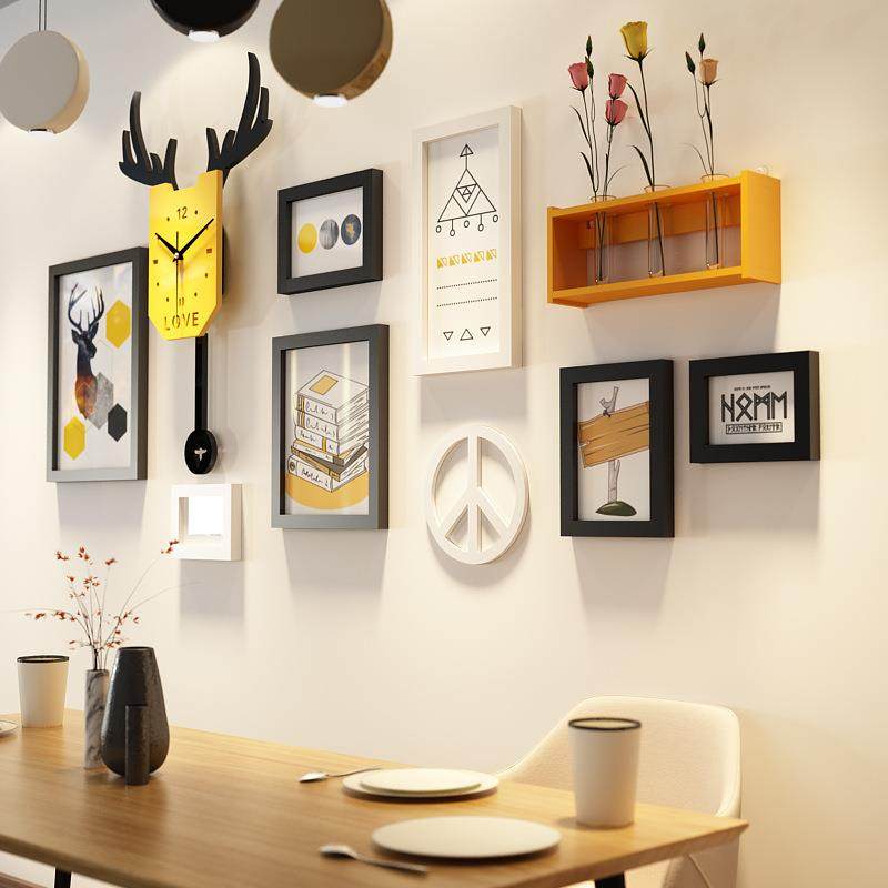 实木_6573_实木照片墙优惠摇摆钟表装饰画北欧相框能换相片真钟表 - 图2