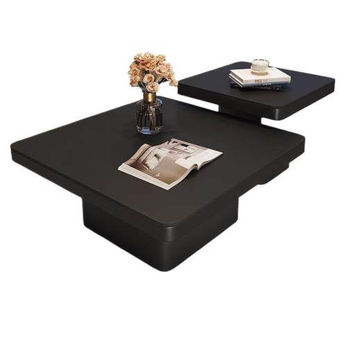 意式轻奢岩板正方形现代小户型茶几家用客厅黑色极简简约组合 - 图3